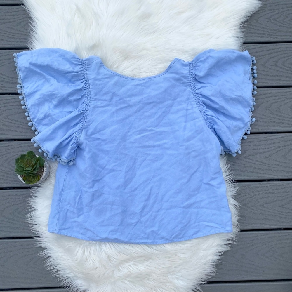 LOFT Blue Ruffle Sleeve Top